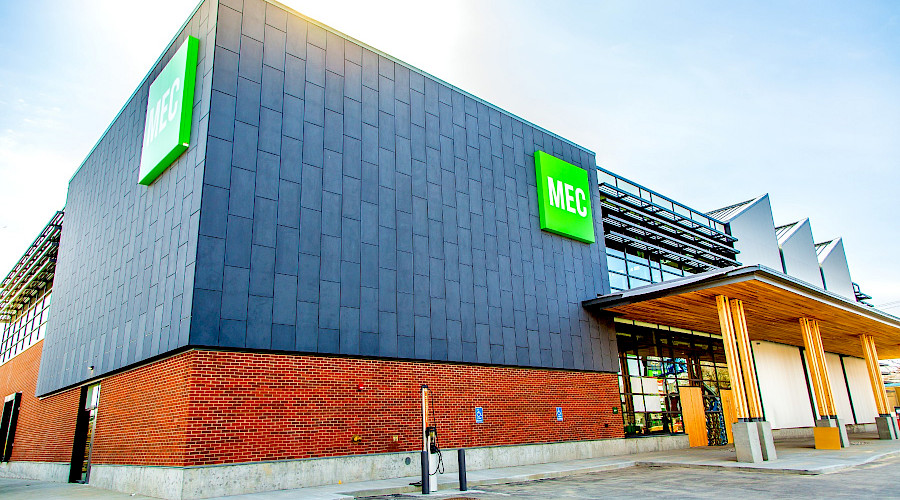An exterior shot of the MEC store in Edmonton, Alberta.