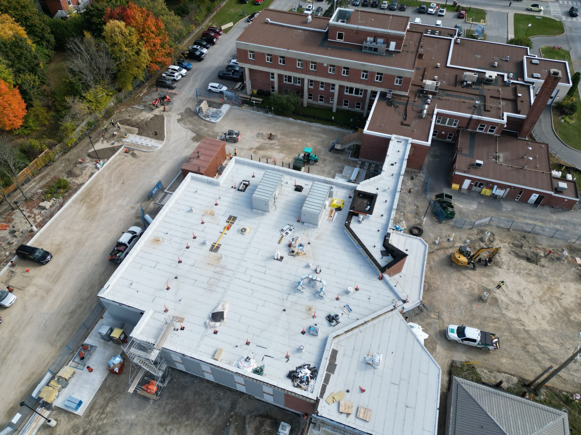 Drone image of the Carleton Place and District Memorial Hospital Emergency Wing, built by Chandos construction Ottawa