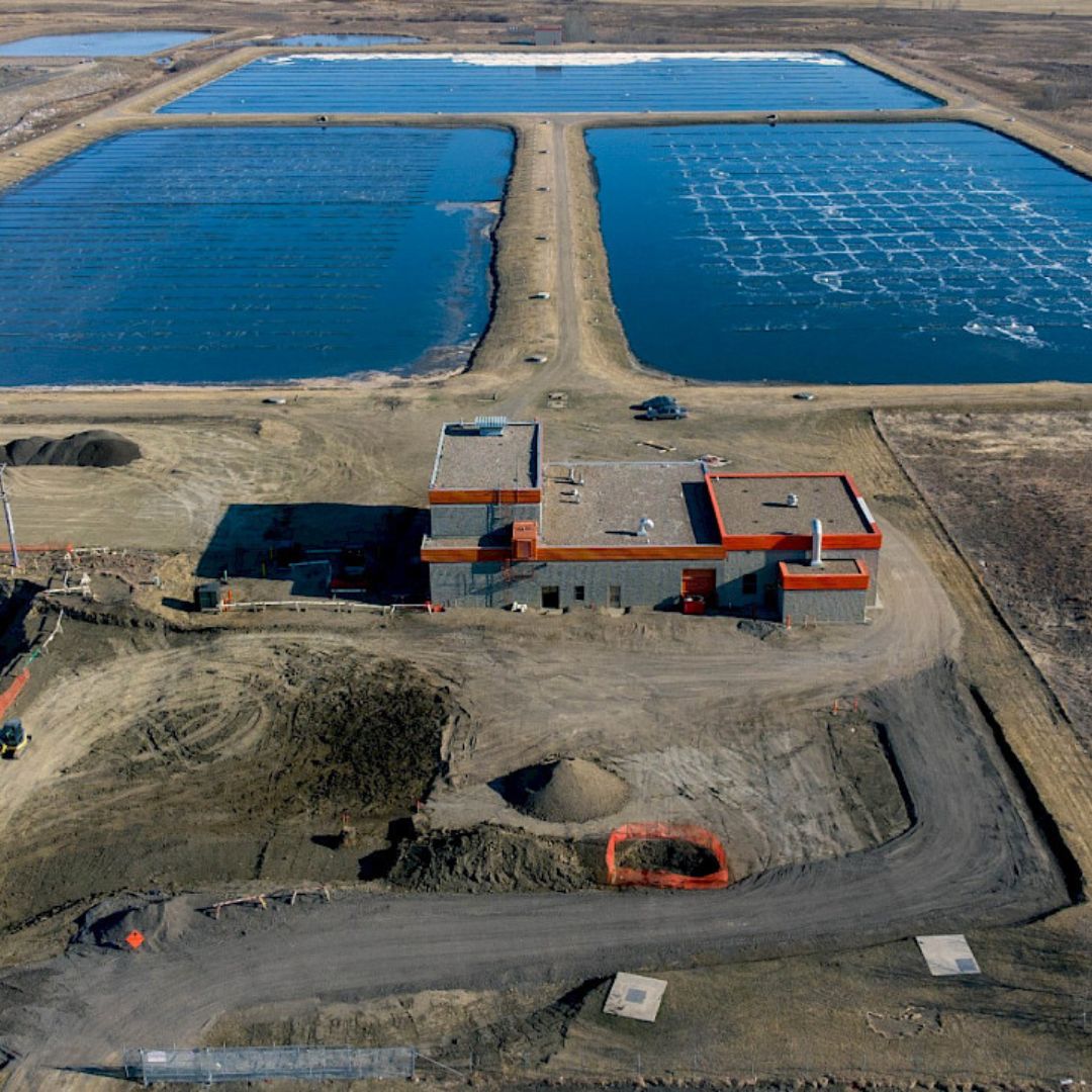 drone image of the lloydminster waste water treatement facility built by Chandos Construction