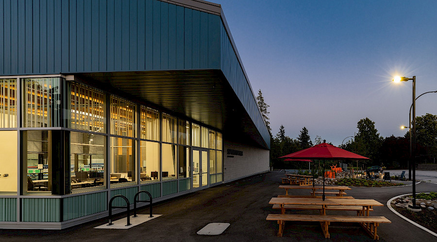 Exterior image of the Queen's Park Sportsplex built by Chandos Construction Vancouver