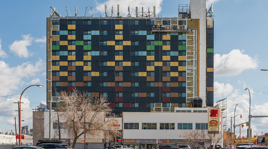 Exterior shot of The SunRise in downtown Edmonton, which will be built by Chandos Construction Edmonton