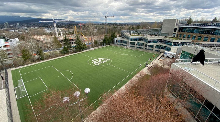 Drone image of EA Sports Campus renovated by Chandos Construction Vancouver