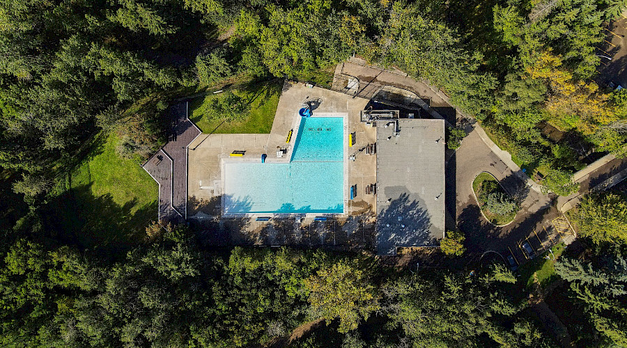 Exterior shot of the entrance of the Mill Creek Pool, renovated by Chandos Construction Edmonton