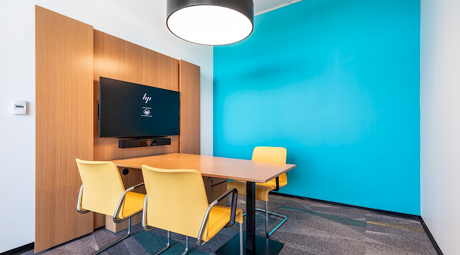 Interior shot of a meeting room at the Canadian Western Bank in Lethbridge, Alberta, built by Chandos Construction Calgary